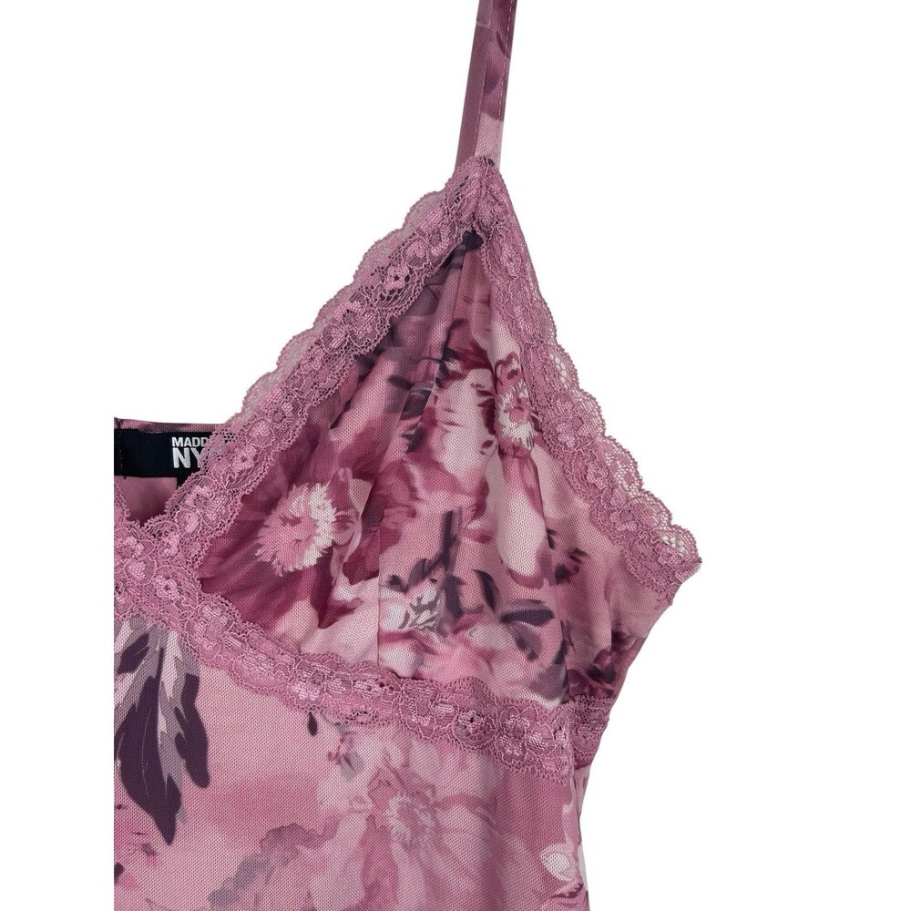 Y2K Babydoll Madden NYC Cocquette Pink Floral Lace Asymmetrical Slip Dress L - Picture 4 of 16